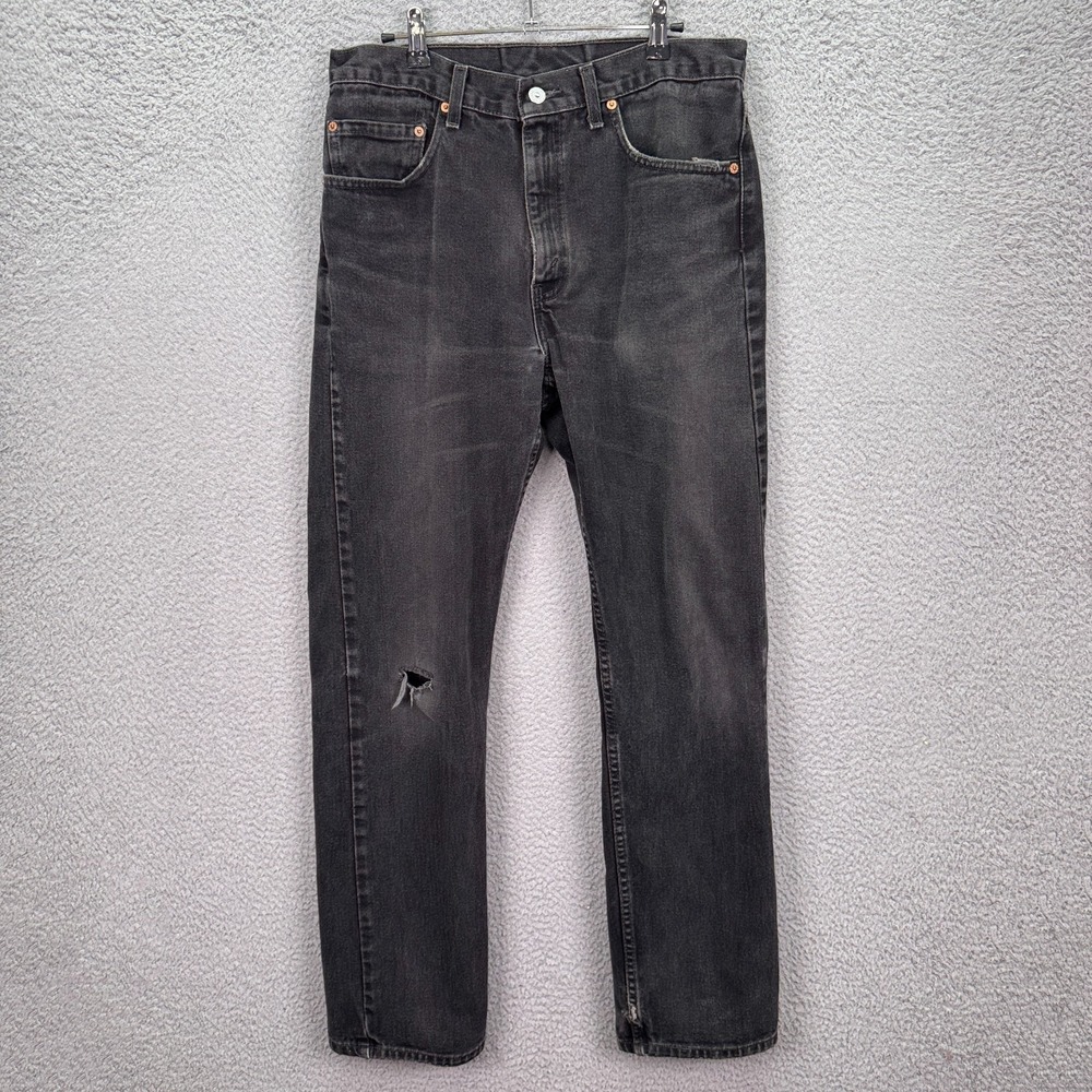 VTG Levis Jeans Mens 33x32 Black 505 Distressed Grunge Punk Goth Indie Denim